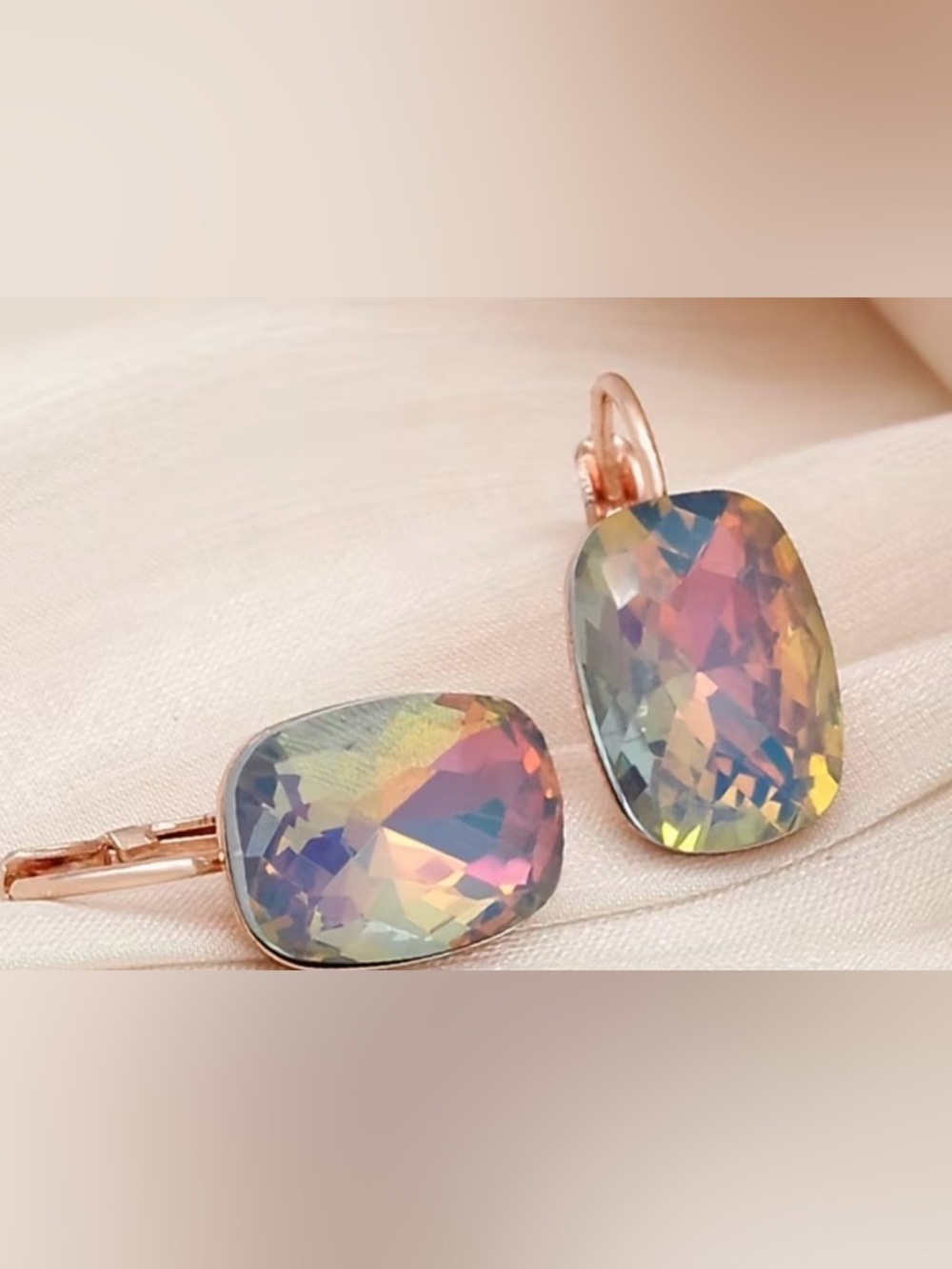 Aurora Opal Glass Drop Earrings in Rose Gold - Picture 2 of 3